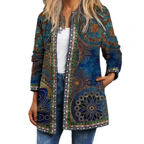 Autumn Women Jackets Female Cardigan Loose Streetwear Women Coat Ethnic Pocket Vintage Anti-shrinking Women Coat Loose Outerwear