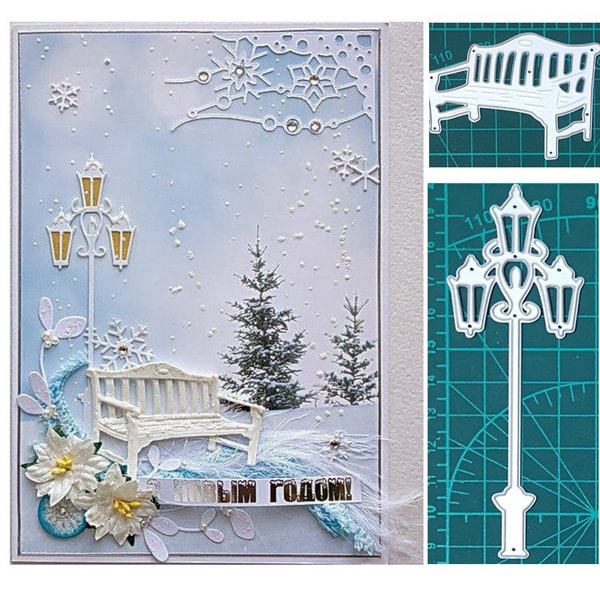 Street Light/Park Bench Christmas Metal Cutting Dies for DIY Scrapbooking Album Paper Cards Decorative Crafts Embossing Die Cuts