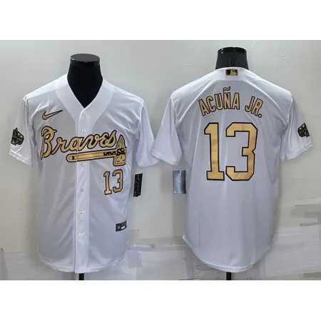 Men's Atlanta Braves #13 Ronald Acuna Jr. 2022 All-Star White Cool Base Stitched Baseball Jersey