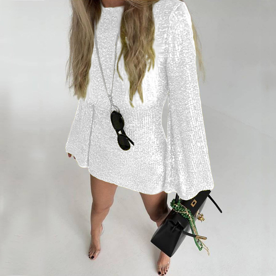 Ootddress Sequin Fashion Autumn Mini Dress Female Glitter See-Through Long Sleeve Elegant Club Party Dress Sparkle Ladies Dress 2025