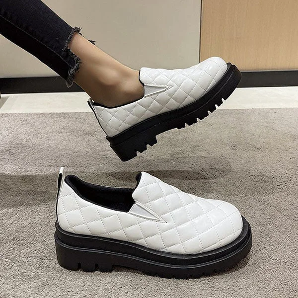 HUXM Comfy Round Toe Rhombus Platform Loafers