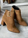 Chunky Heel Buckle Pointed-Toe Suede Martin Boots