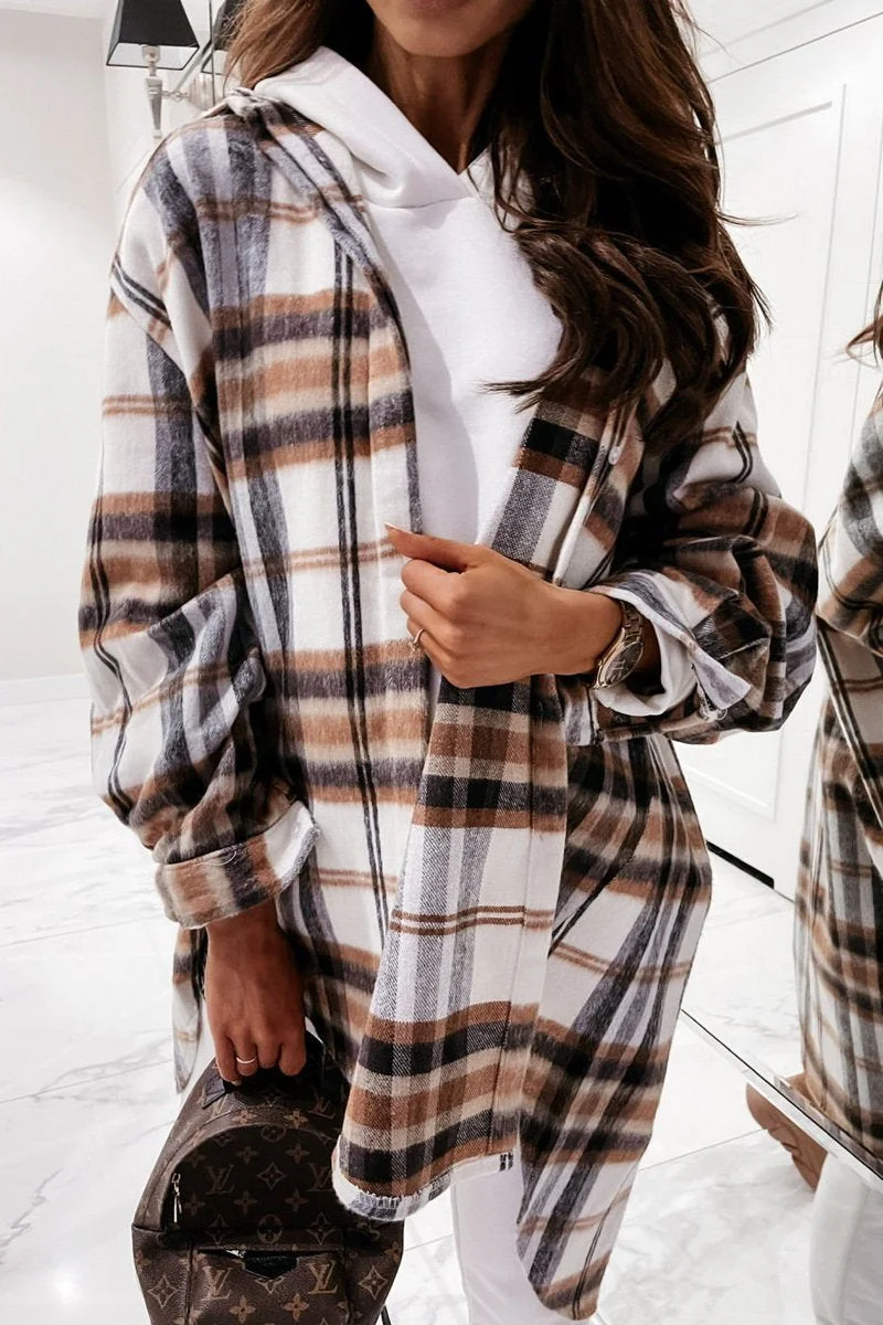 Plaid Print Long Sleeve Coat