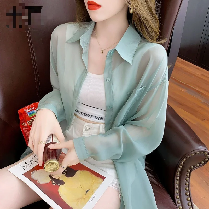 Uveng Uveng Thin Shirt Women's Spring And Autumn 2025 New Long-Sleeved Blouse Ice Silk Sunscreen Chiffon Shirt Jacket