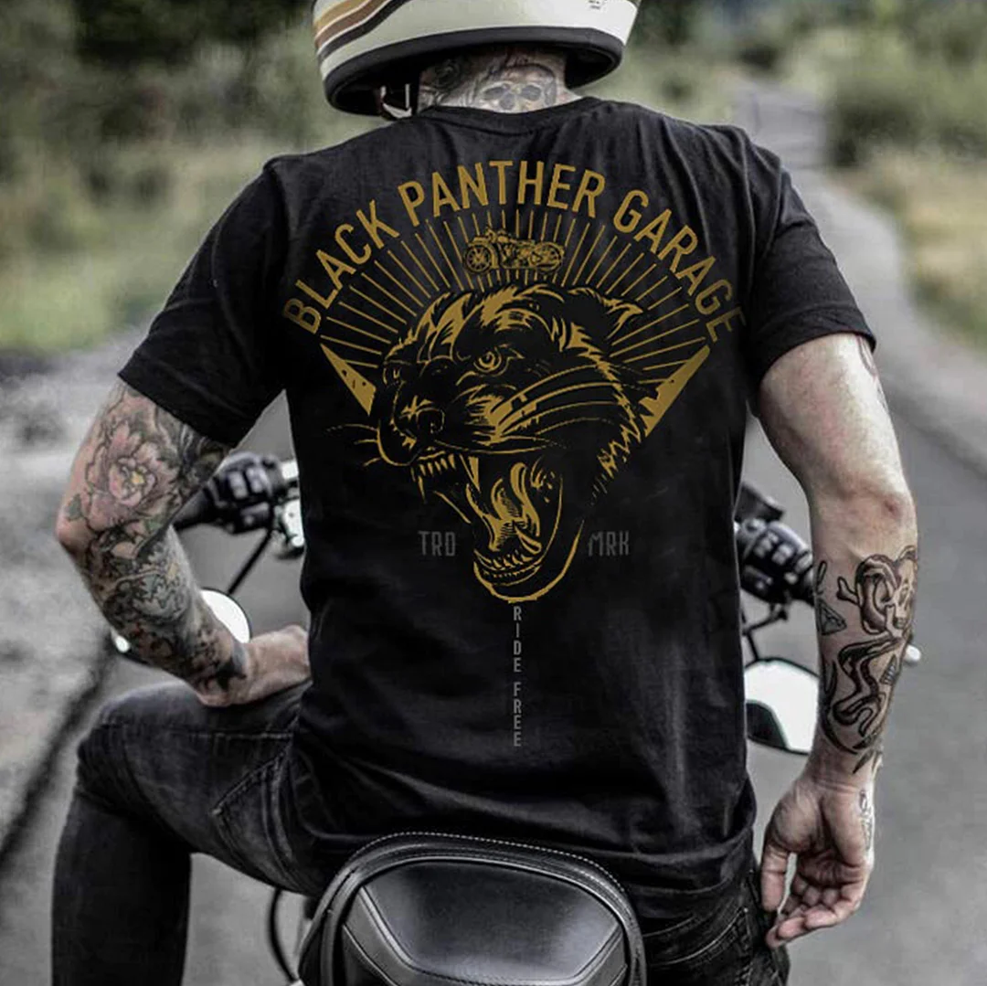 BLACK PANTHER GARAGE Black Print T-Shirt