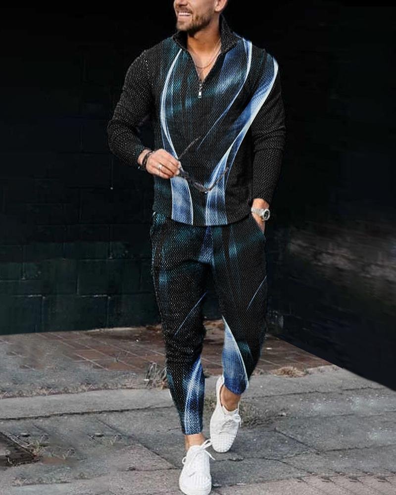 men's casual printed long-sleeved suit