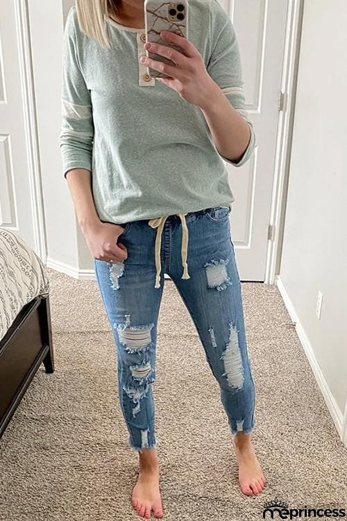 Ripped Drawstring Denim Jogger