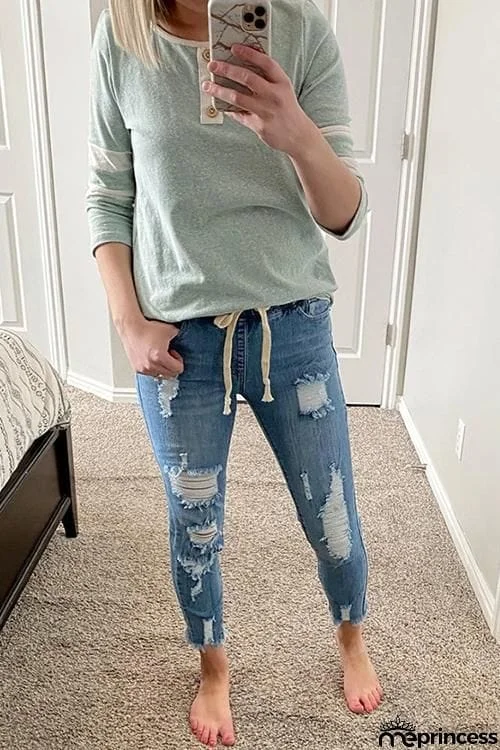 Ripped Drawstring Denim Jogger