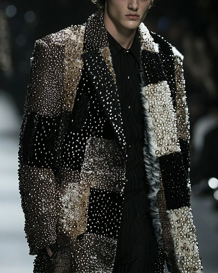 Men’s Fashionable Rhinestone Crystal Pearl Embellished Blazer