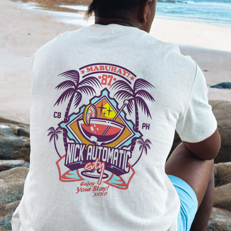 Unisex Surf Print Beach Vacation Retro Vintage T-shirt / [blueesa] /