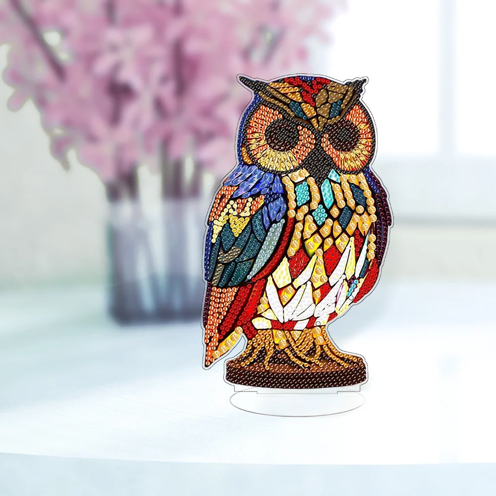 DIY Owl Acrylic Single-Sided Diamond Painting Desktop Decoration with Light for Office Desktop Decor