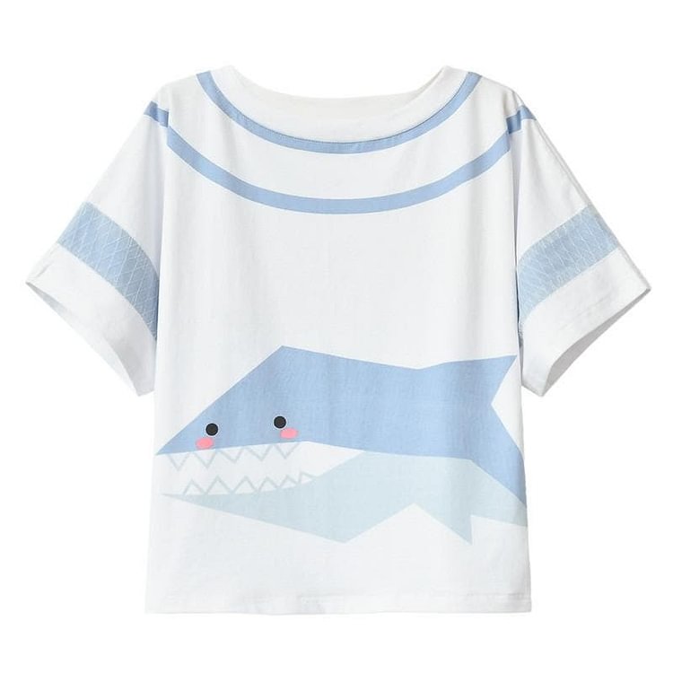 White Kawaii Little Shark T-Shirt SP179719