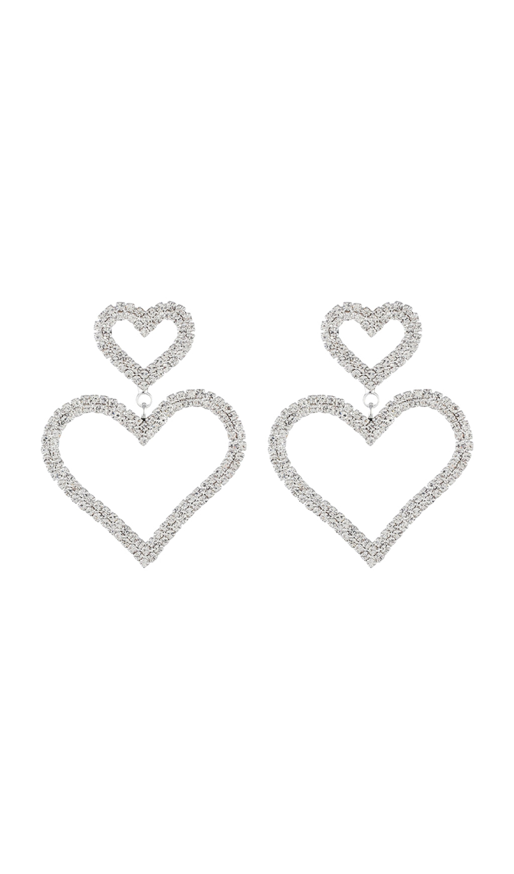 Silver Diamante Heart Shape Drop Earrings