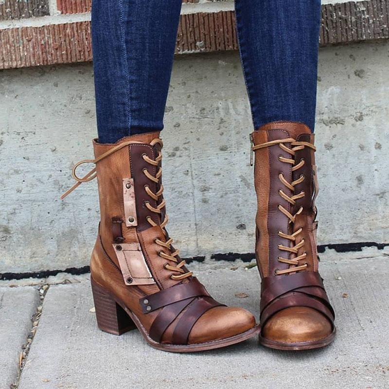 Women's Retro Comfy Chunky-heel Lace-up Boots