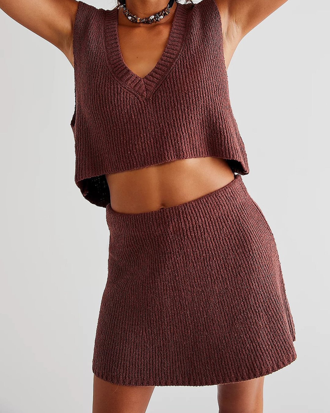 Vintage Fashion Knitted Tank Top Skirt Set