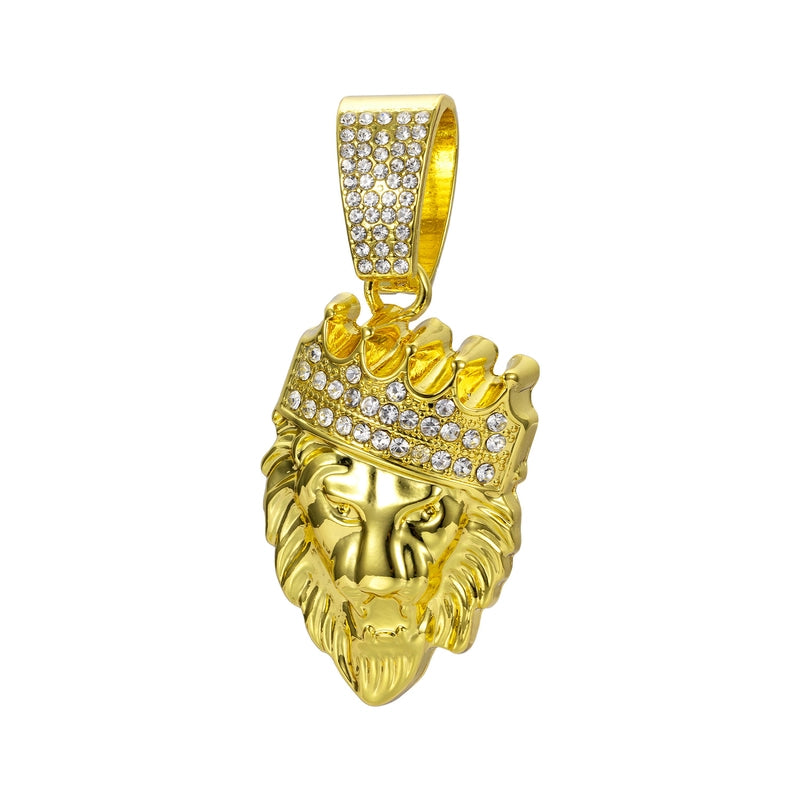 Hot Sale Lion's Head Pendant Alloy Full Diamond Cuban Necklace Hip Hop Style Trendy Men's Jewelry