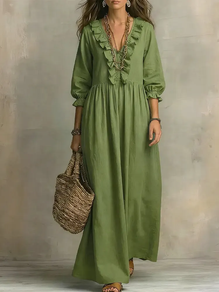 Women's Solid Color Art Casual Stylish Ruffled Vacation Maxi Dress