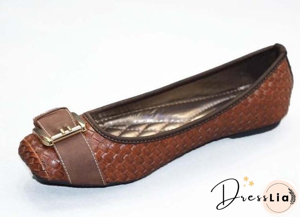 Women's Loafers Flats Buckle Knitted Flat Heel Soft Bottom Boat Shoes