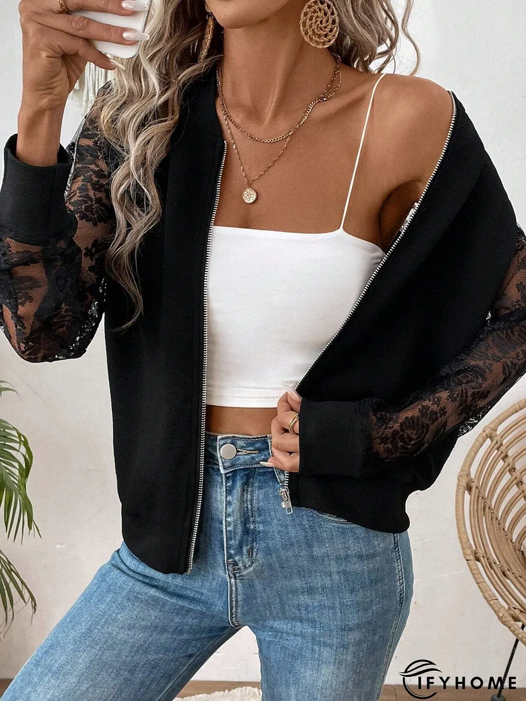 New Yellow Embroideried Zippered Patchwork Silk Thin Coats Long Sleeve | IFYHOME