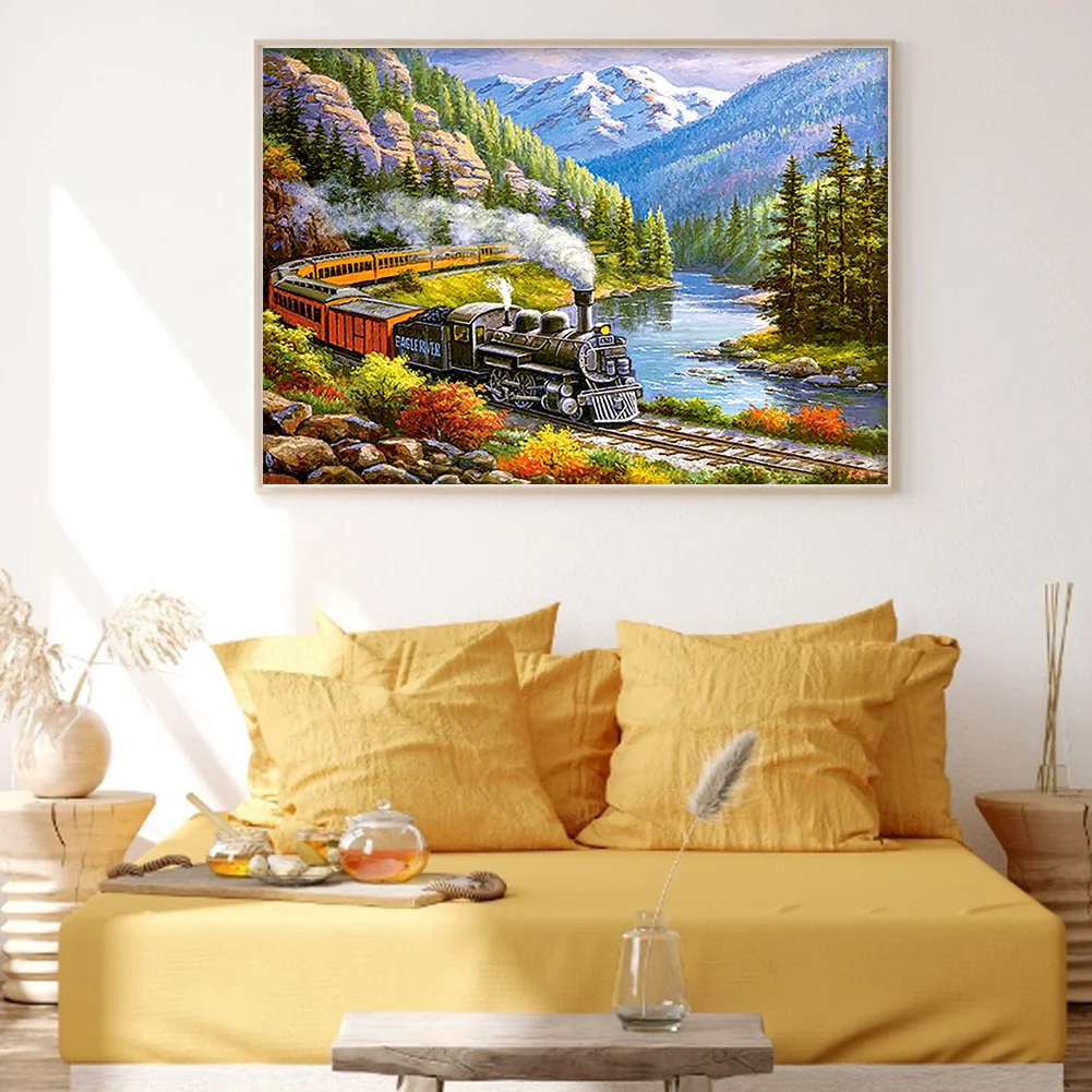 Full Embroidery cotton Thread (11CT) (Printed) Train Cross Stitch Artwork