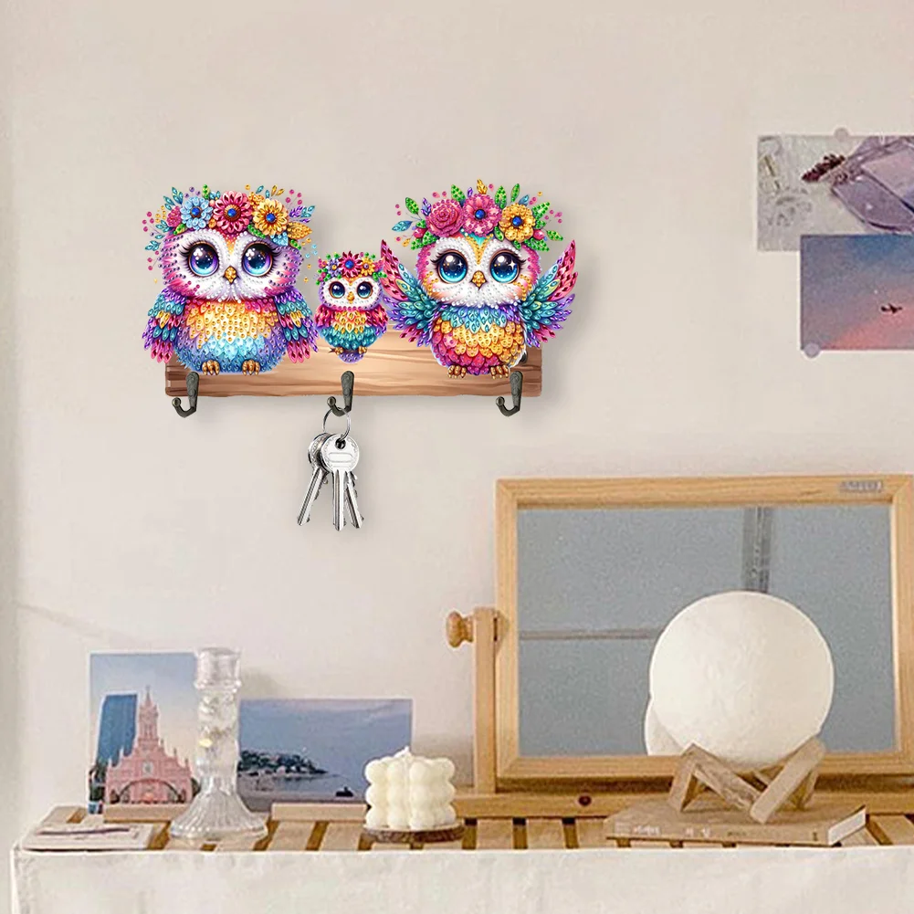DIY Owls Wooden Diamond Painting Hanging Hooks for Beginners Adults(29*15cm)