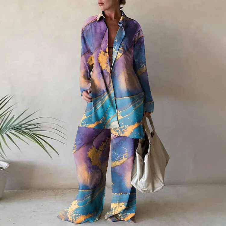 Fashion Print Shirt Two Piece Set