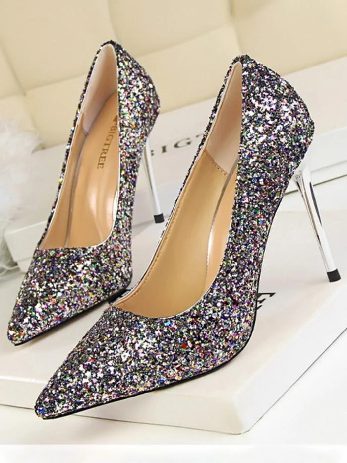 Fashion shallow mouth pointed toe sparkling sequins sexy high-heeled shoes