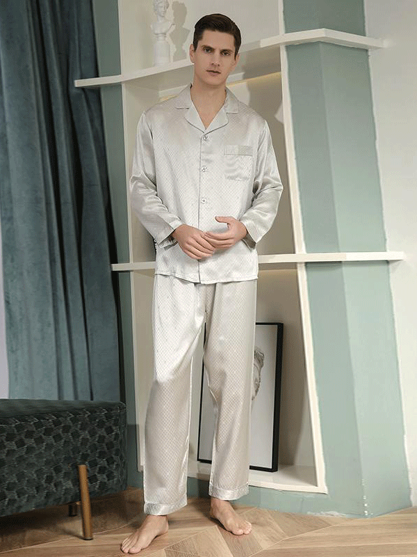 Luxury Long Sleeves Neat Silk Pajamas Set For Men