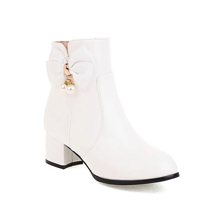 Tanguoant Tanguoant Sweet Student Boots Autumn And Winter Heel Round Head Women's Boots Large Size Short Boots C53-3