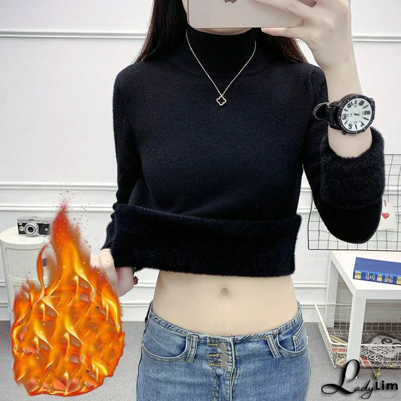 Women's Acrylic Mock Neck Full Sleeves Casual Pullover Sweater
