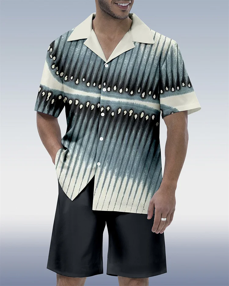 Suitmens Men's Abstract Art Contrast Geometric  Print Short Sleeve Set 140