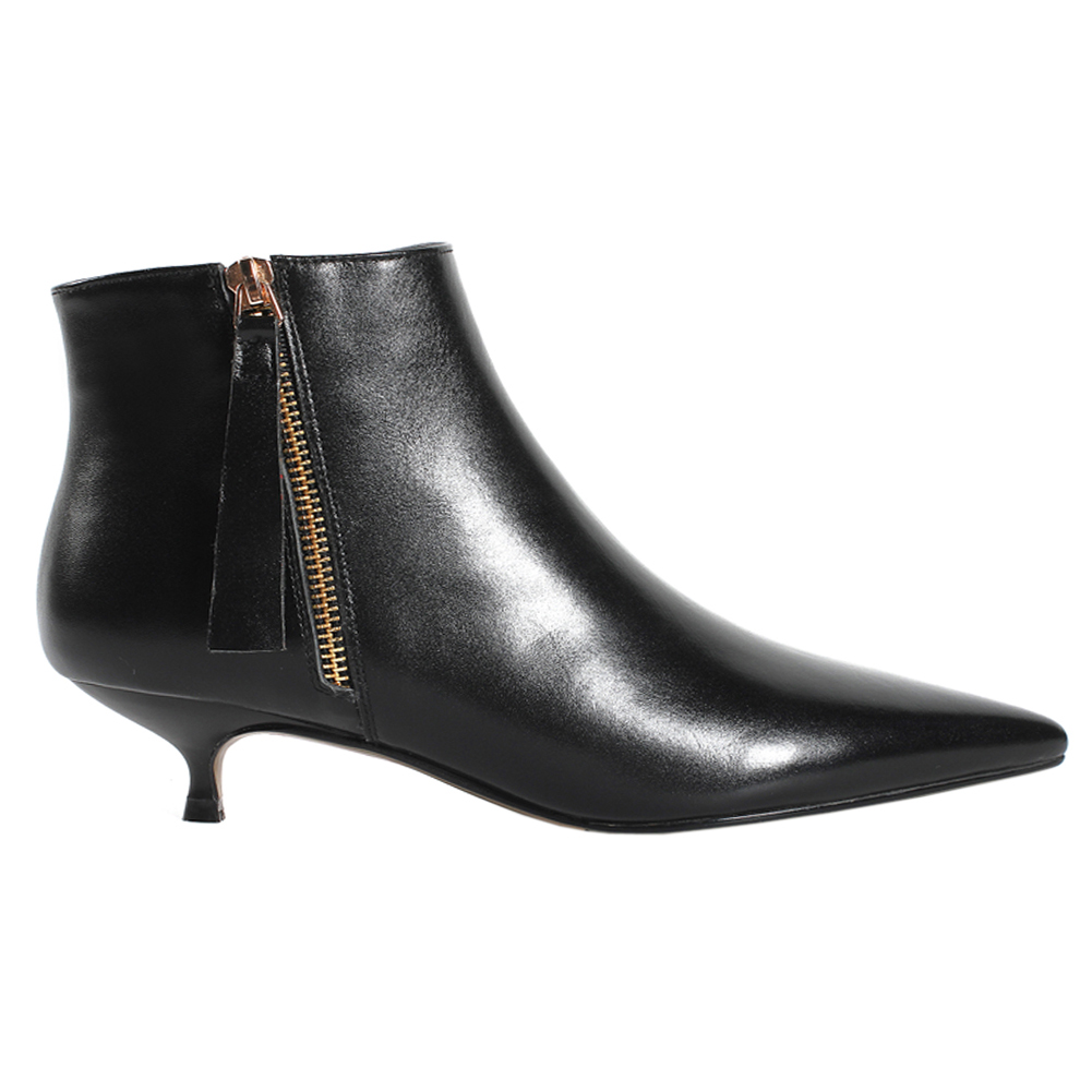 4cm Zipper Leather Kitten Heels Ankle Boots Black-vocosishoes