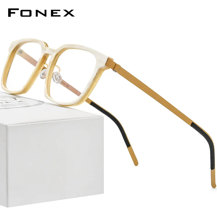 FONEX Buffalo Horn Titanium Glasses Frame Men 2022 Retro Vintage Square Eyeglasses Women Spectacles Eyewear F98639