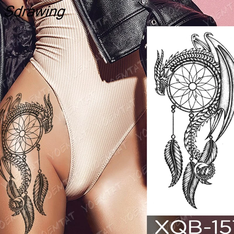 Sdrawing Temporary Tattoo Sticker Rose Snake Flower Tattoos Lace Tiger Dragon Body Art Arm Fake Sleeve Tatoo Women