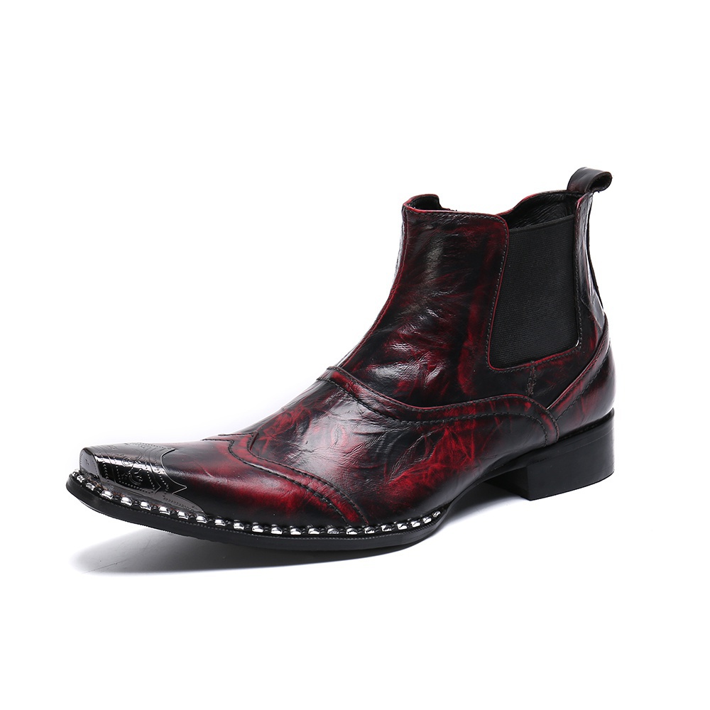 Trend Men Boots Men Leather Point Toe Silver Steel Black Brown Work Shoes Size