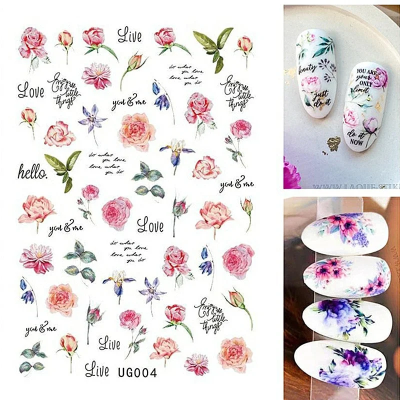 1PC Spring Palm Flowers Leaves 3D Nail Stickers Self-Adhesive Slider Nail Art Decorations Geometry Decals Manicure Accessories-Nail Inspo