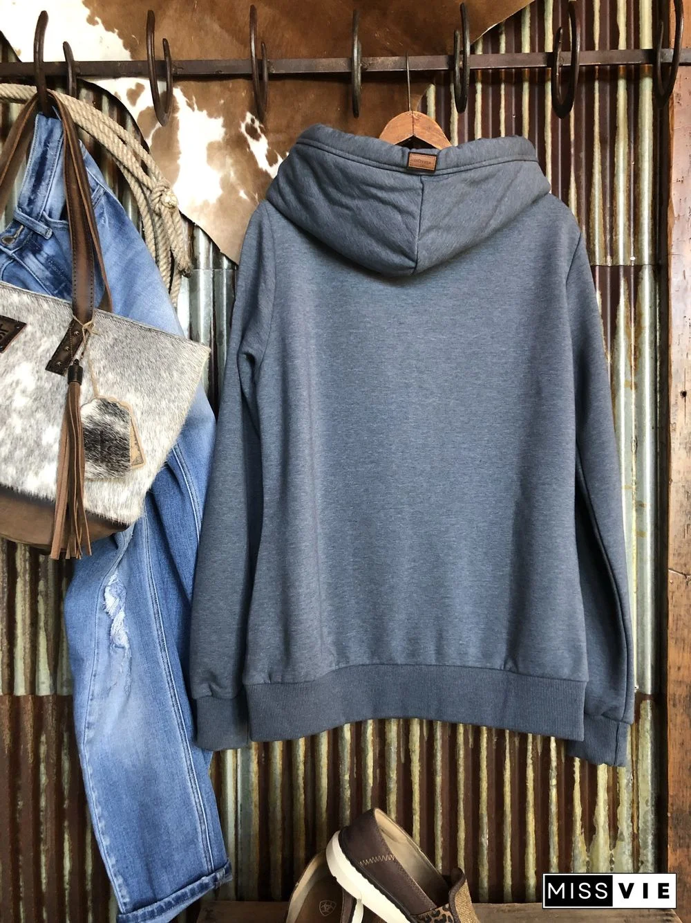 Navy Blue Hoodie Casual Plus Size Outerwear