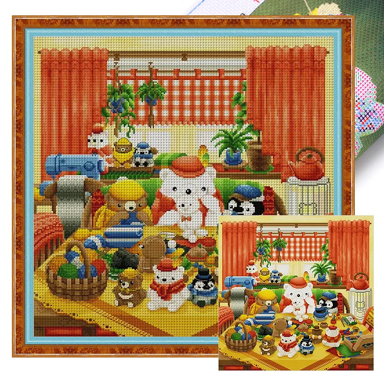 Spring-Little White Bear-Childhood Doll (59*59cm) 11CT Stamped Cross Stitch gbfke