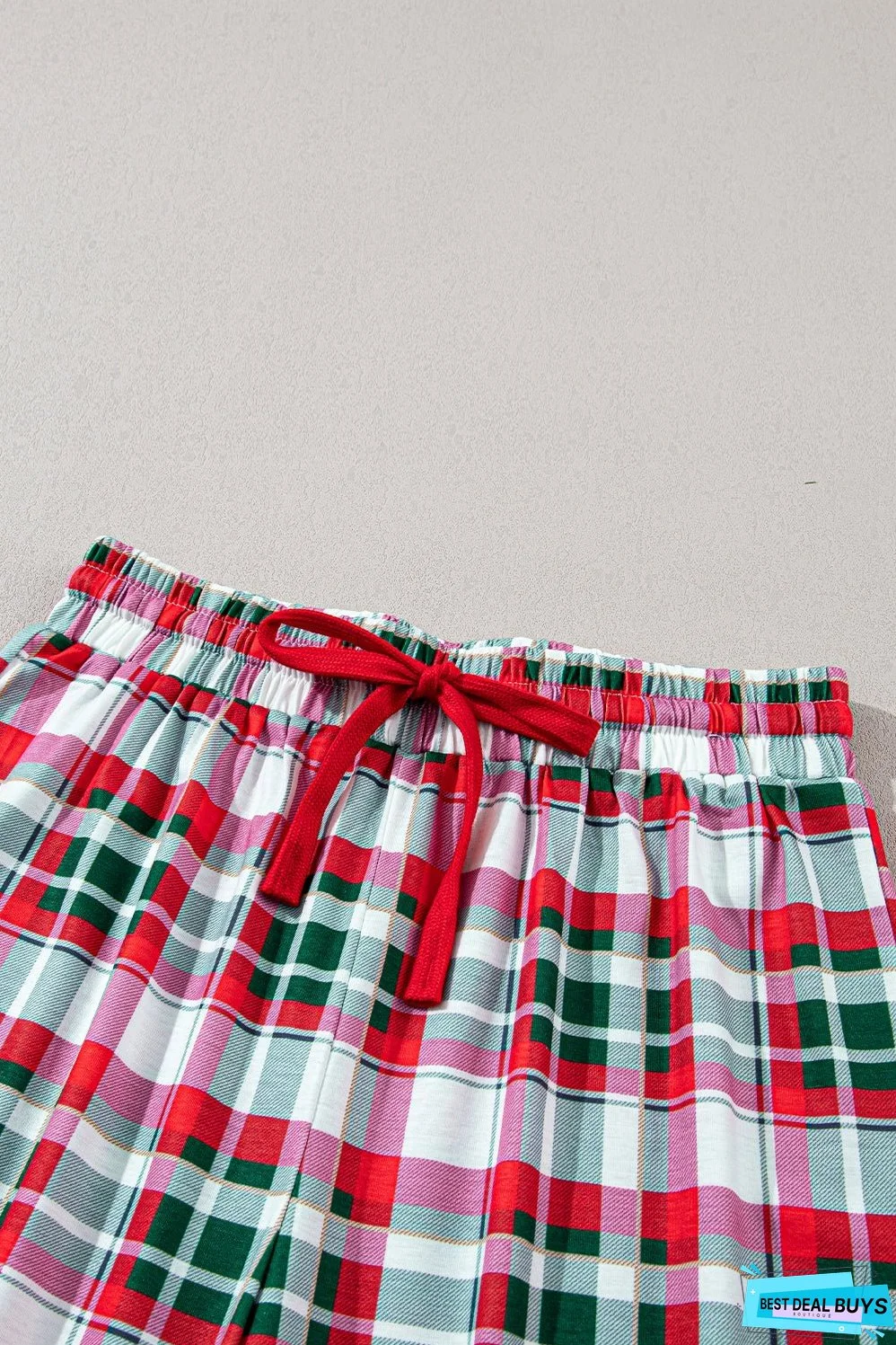 MERRY CHRISTMAS Round Neck Top and Plaid Pants Set