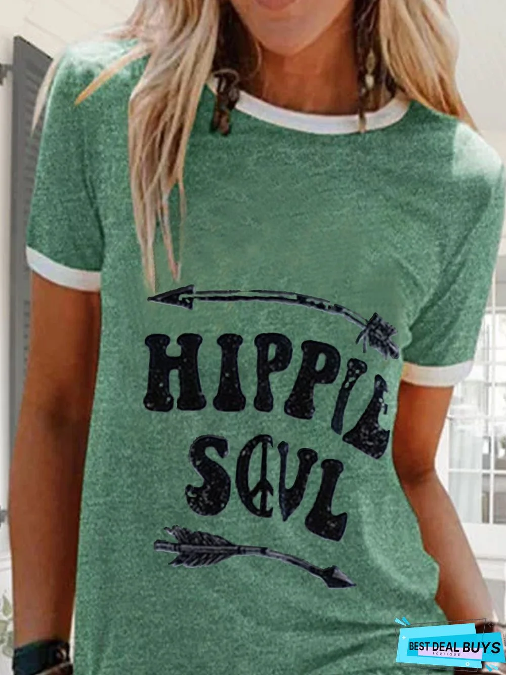 Green Short Sleeve Patchwork T-shirt