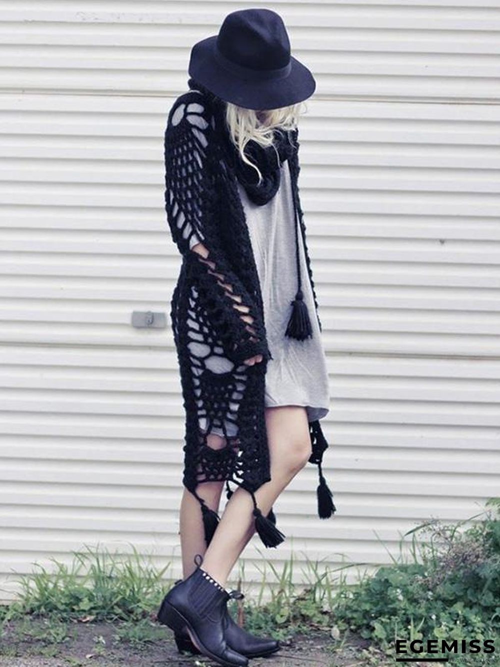 Knitting 2 Colors Cover-up Cardigans Tops | EGEMISS