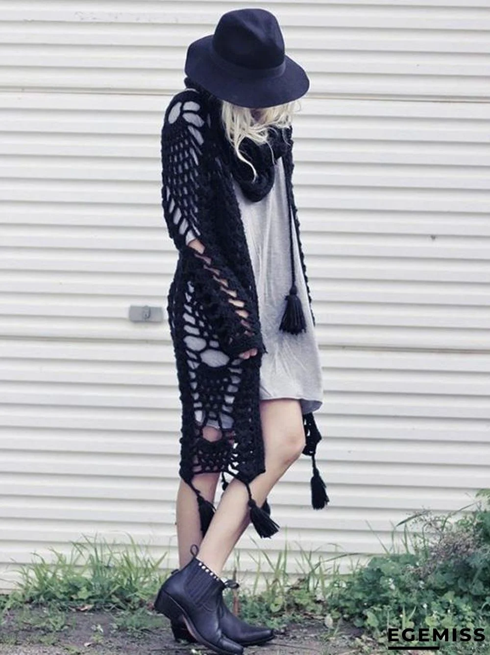 Knitting 2 Colors Cover-up Cardigans Tops | EGEMISS