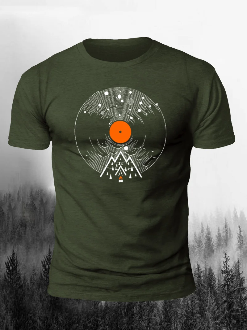 Minimalistic Vintage Vinyl Landscape Print Short Sleeve Men's T-Shirt in  mildstyles