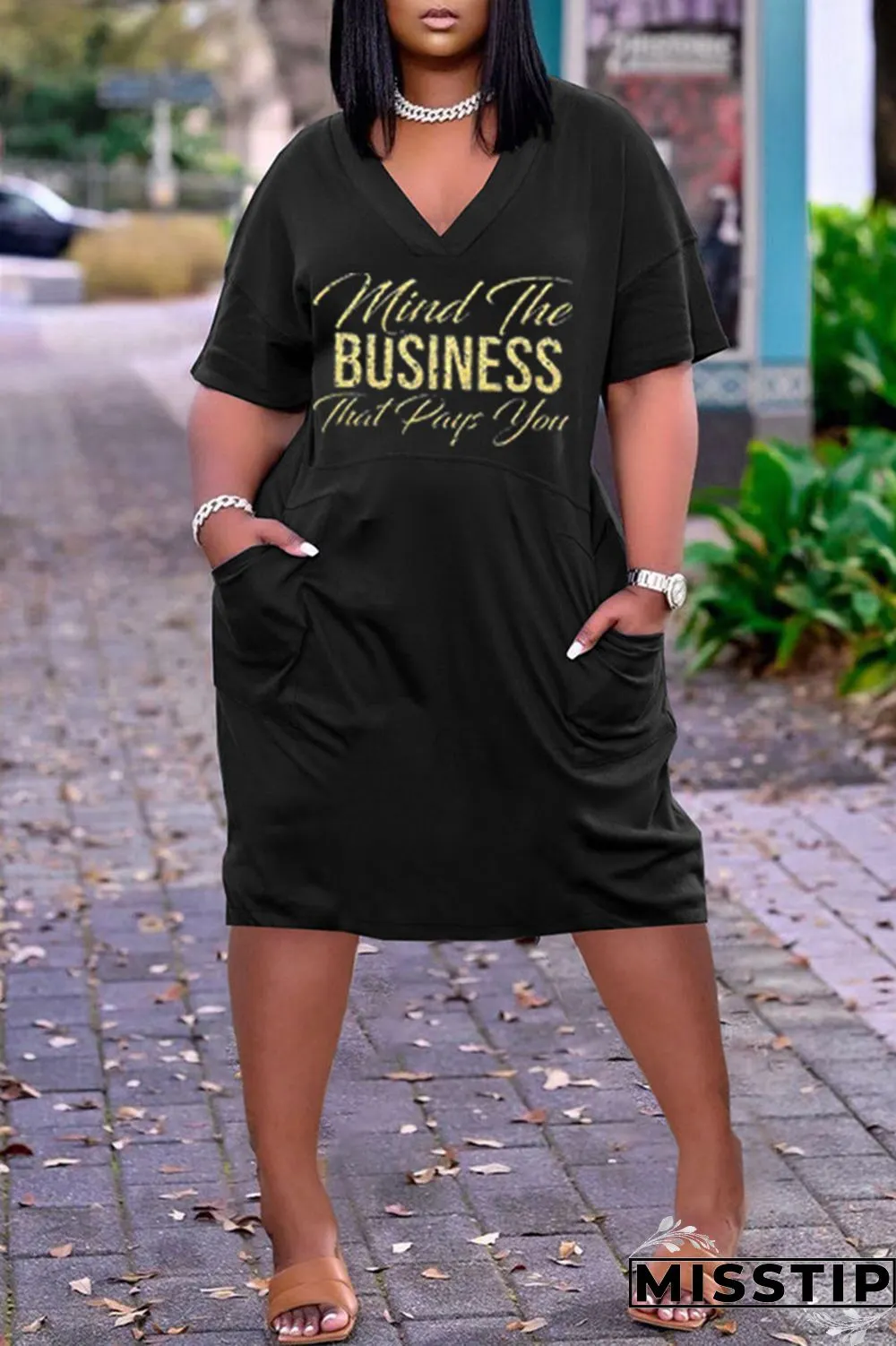 Pink Fashion Casual Letter Print Basic V Neck Short Sleeve Dress