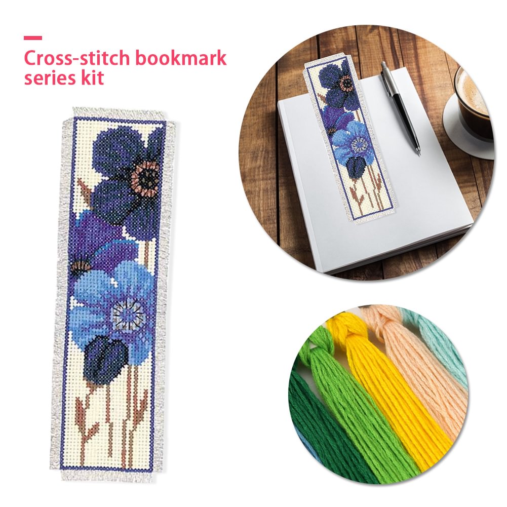 Counted Cross Stitch Flowers Bookmarks 14CT 2Strand DIY Embroidery Set (B)
