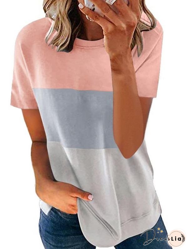 Contrast Color Crewneck T-shirt for Women