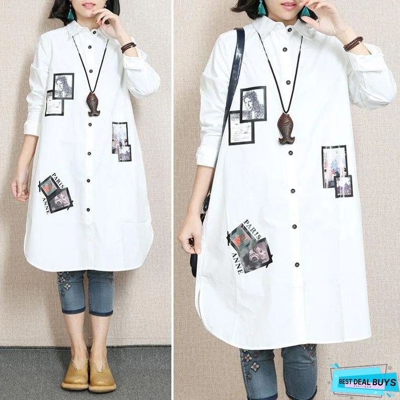Spring Applique Casual White Shirt