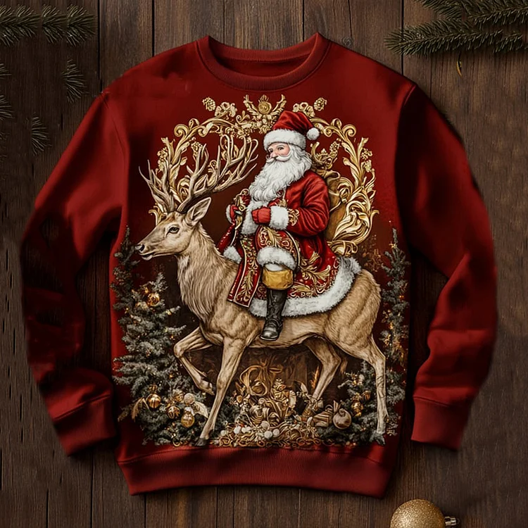 Men's Santa Claus Gold Stamping Art Print Casual Sweatshirt