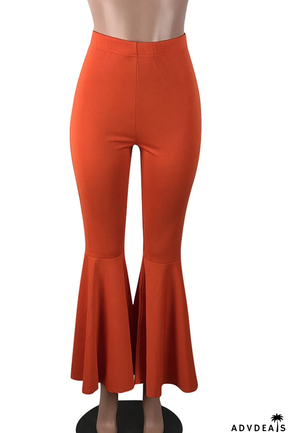 Orange venetian Elastic Fly Mid Solid Boot Cut Pants Bottoms