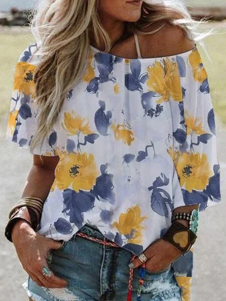 Crew Neck Cotton-Blend Casual T-Shirt